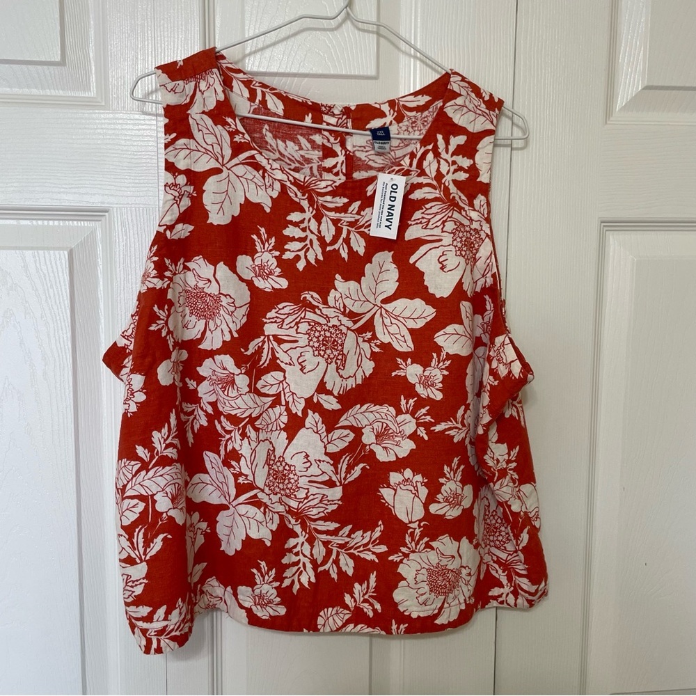 Old Navy  NWT Women’s Size XXL Tall orange and white cropped cotton shirt